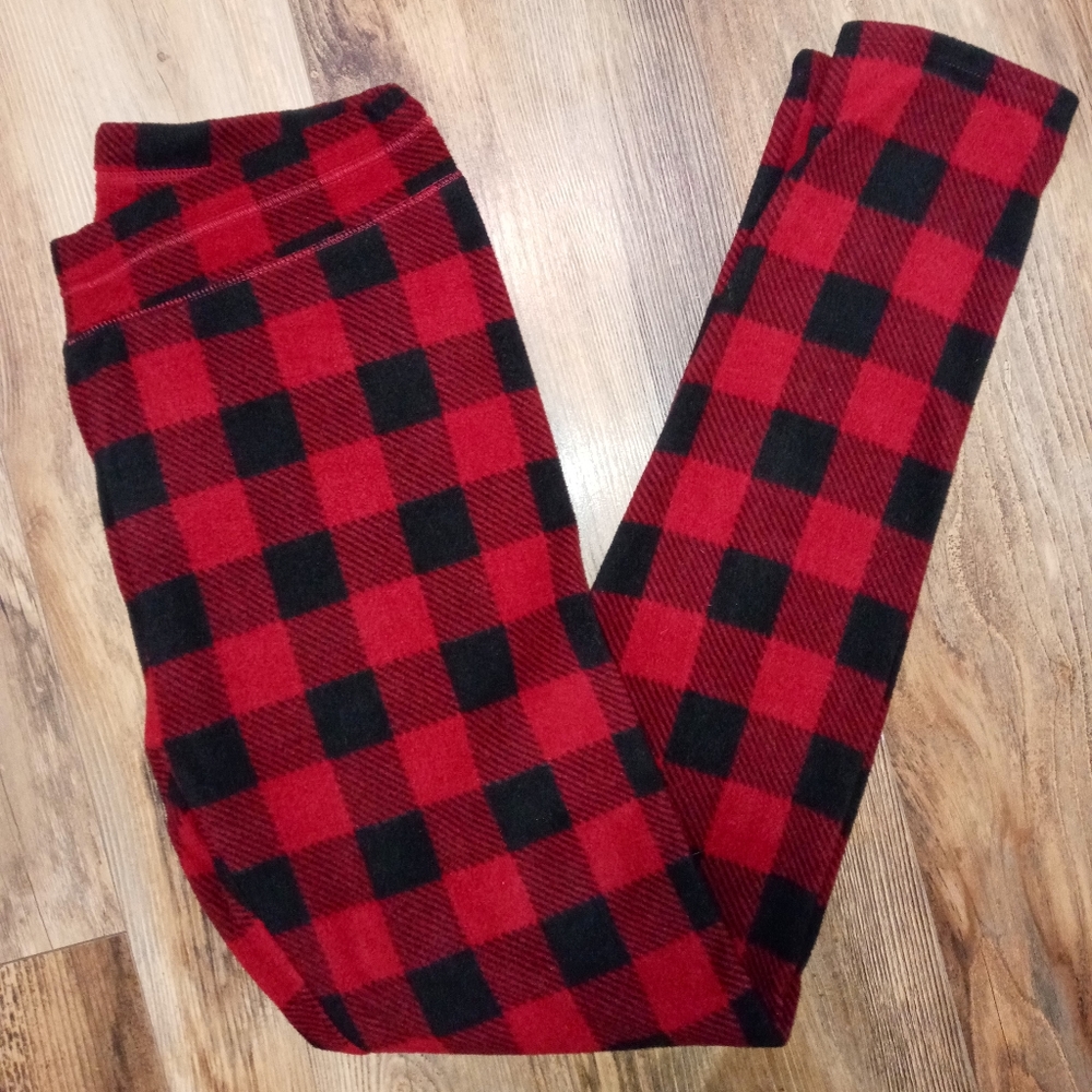 Cuddl Duds, M, Red/Black Buffalo Plaid Fleece Leggings